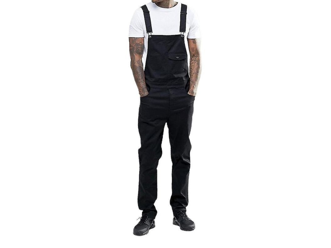 2026 monos Vaqueros Slim Fit para Hombres Casuales Pantalones Largos Dungarees Ipu L Negro