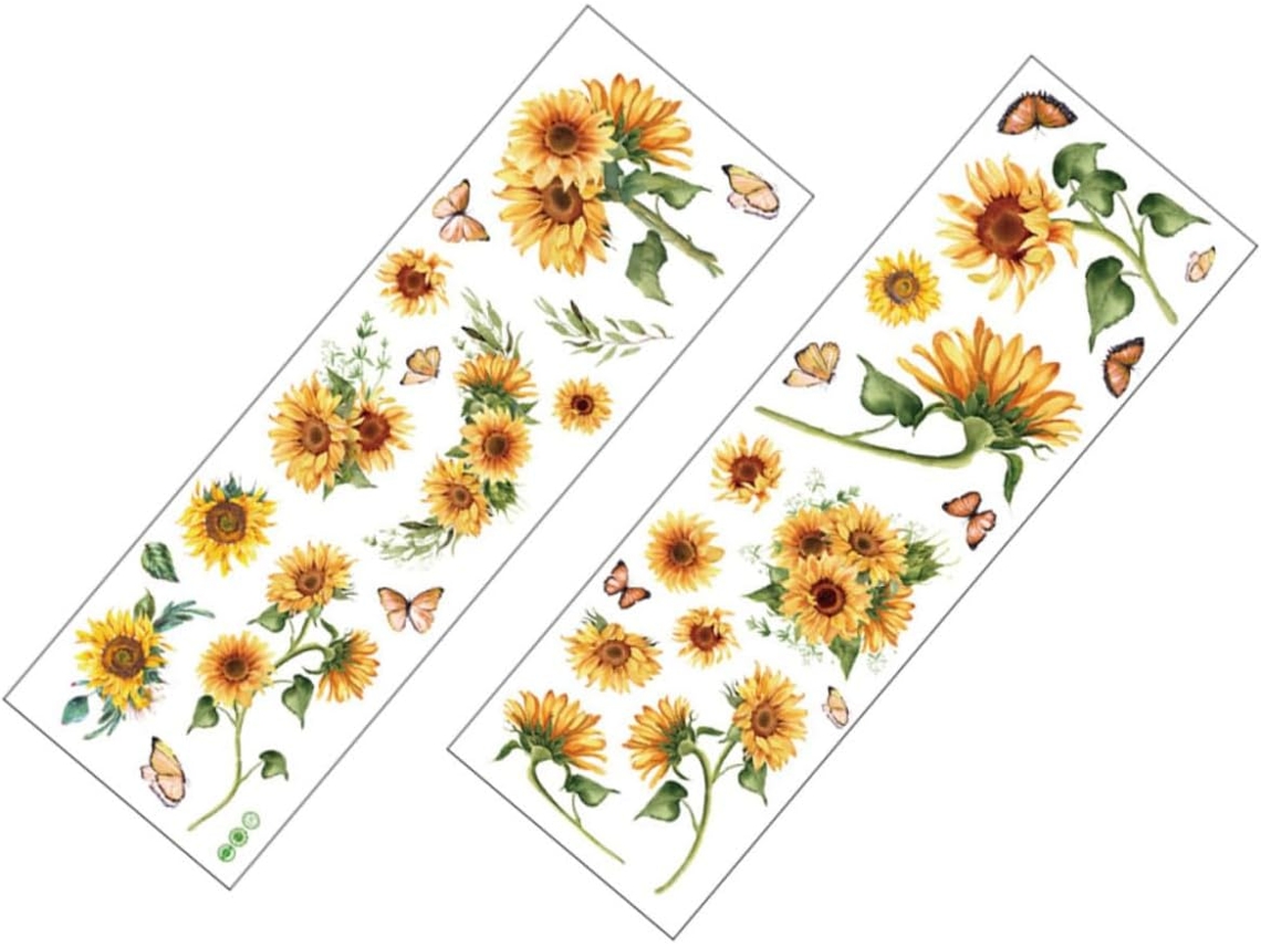 Folhas De Adesivos De Parede Removíveis, Adesivos Decorativos Com Desenhos De Girassol.