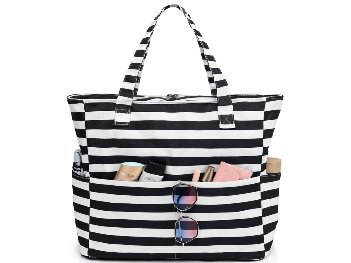 MISSCA Bolsa Tote às Riscas de Senhora Grande Capacidade Riscas Finas Preto e Branco