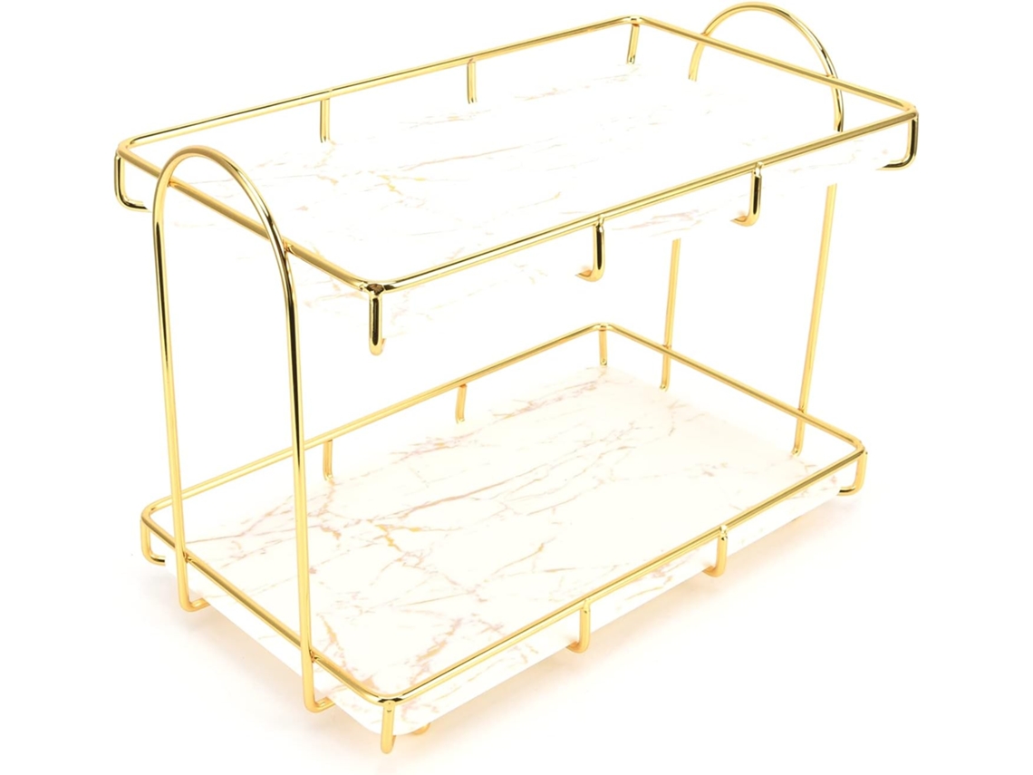 Kuidamos Prateleira De Bancada Para Banheiro Com Grande Capacidade, Dois Níveis, Em Metal Dourado, Para Uso Doméstico E