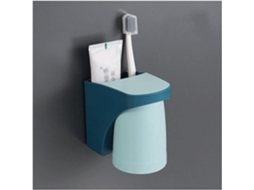 Conjunto Copo Magnético Para Escova De Dentes - Suporte Escova - Copo 2 Em 1 - Sem Furos - Pp - Azul