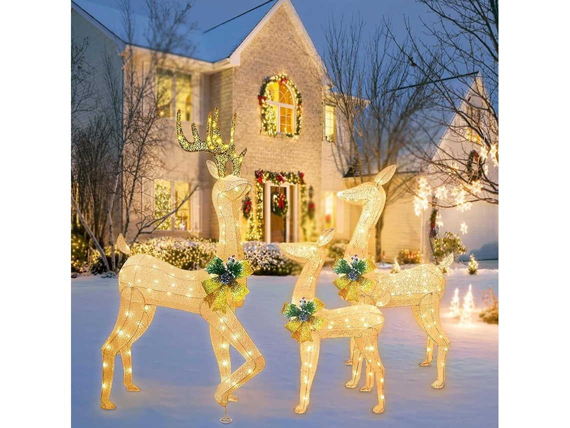Conjunto de 3 renas de Natal para exterior, renas de Natal iluminadas, conjunto familiar de renas iluminadas.