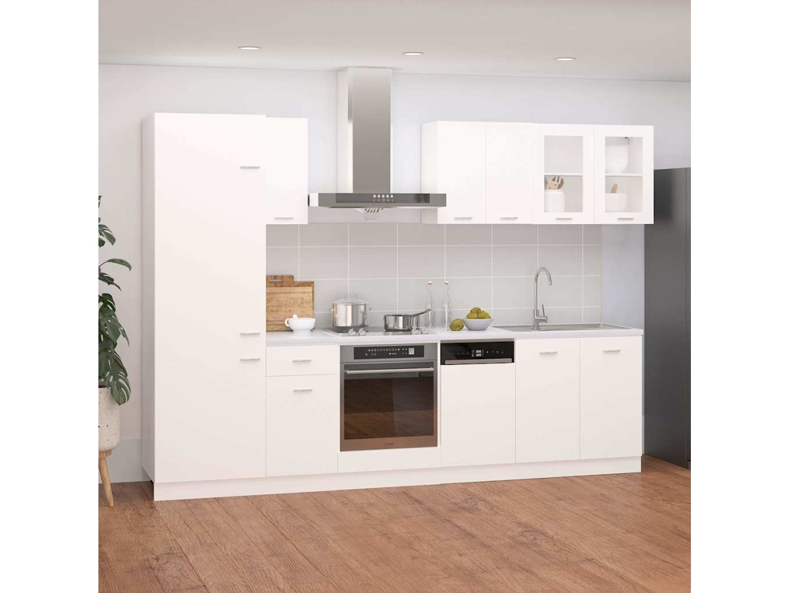 Vidaxl 8 Pcs Conjunto Armários De Cozinha Derivados De Madeira Lyon Branco