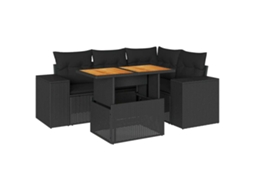 Conjunto de 5 sofás de jardim com almofadões Vime Pe Preto MAISON EXCLUSIVE (N/A)