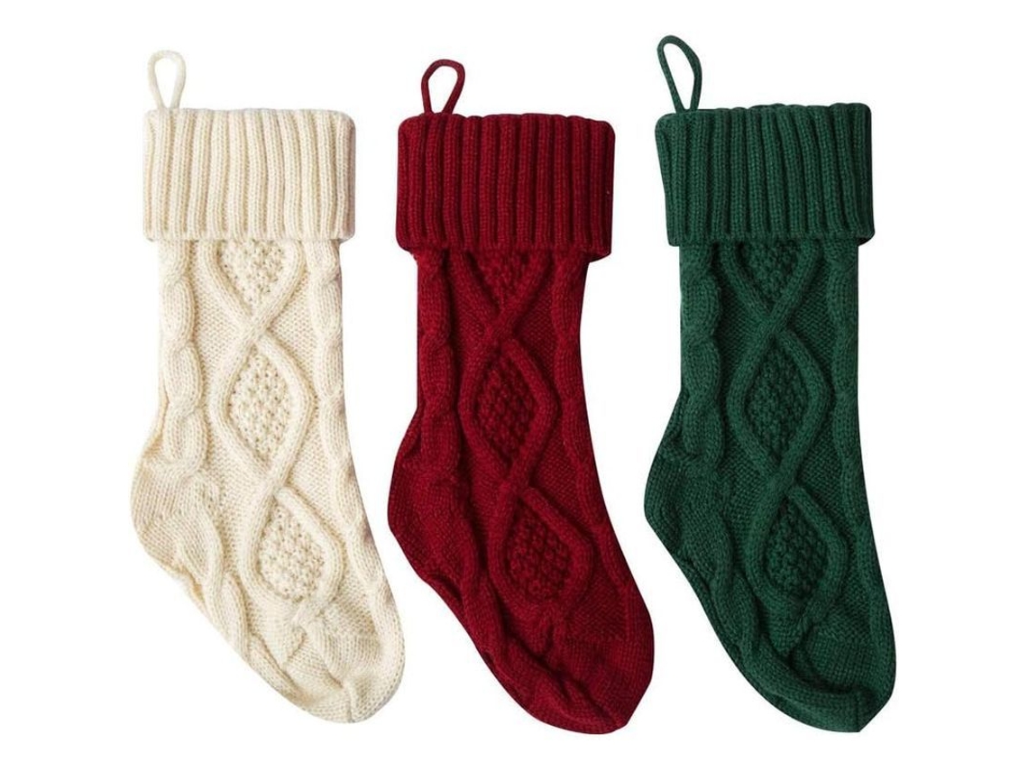 Meias de Natal tricotadas em cabelo técnico 46cm em vermelho, verde e branco | S/MARCA