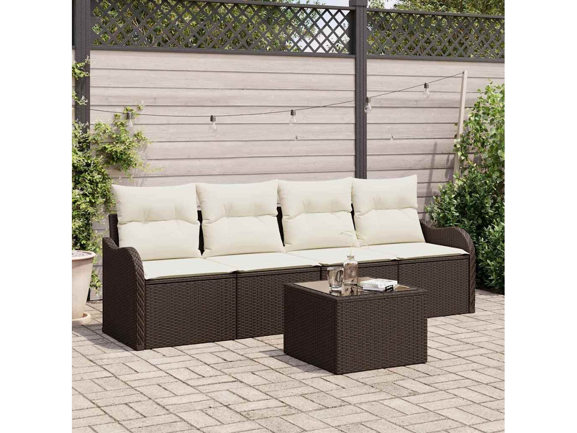 Vidaxl Conjunto De Sofá De Jardim Com Almofada 5 Pcs Marrom E Creme