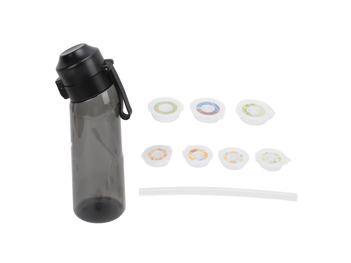 Botella De Água Com 7 Cápsulas De Sabores De Frutas 650ml Para Esportes E Acampamento Transparente Preto