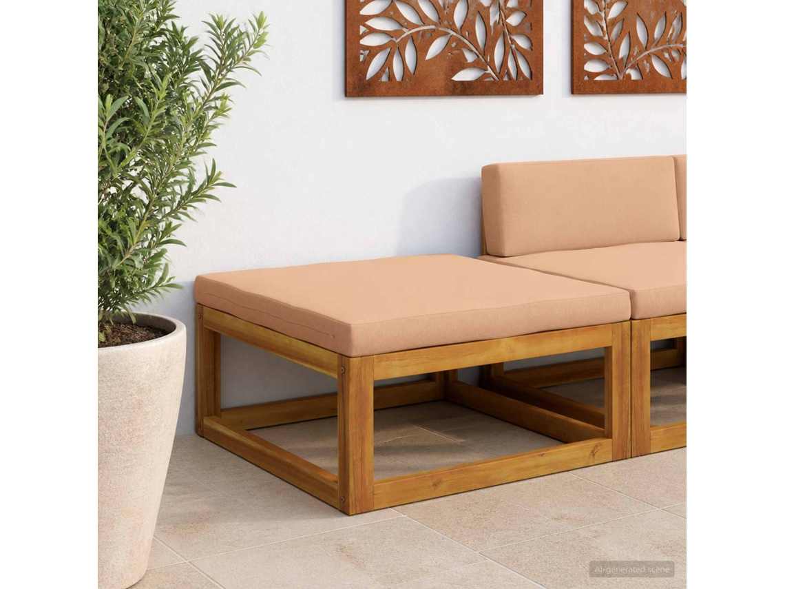 Vidaxl Apoio De Pés Modular Com Almofadas Madeira Sólida De Acácia