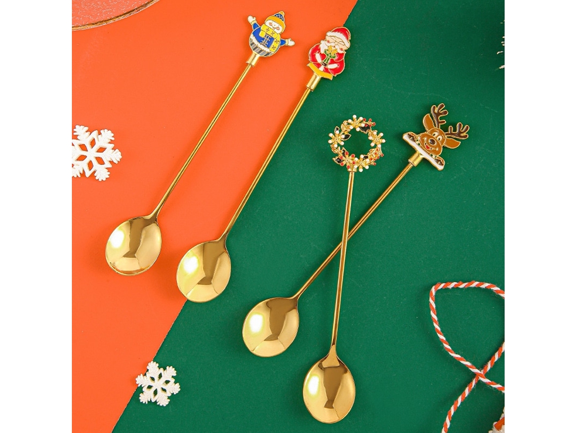 Conjunto De Utensílios De Inox De Natal 8 Peças Inclui Colher Pequena Garfo E Colher
