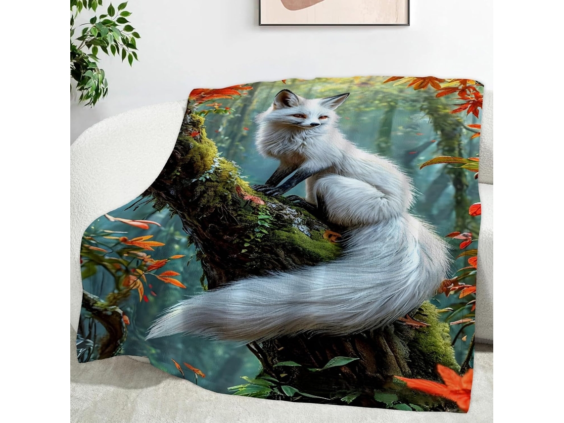 Manta Arctic Fox Plant 130x150 Cm Multifuncional Macia Aconchegante em Flanela Ideal para Cama Cochilo no Escr