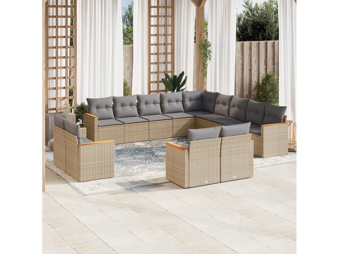 Conjunto de 13 Sofás para Jardim com Almofadas Vime Pe Bege Dkd Home Decor