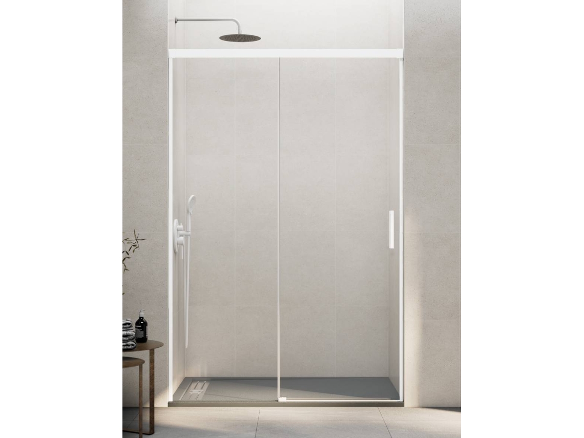 Divisória de Duche Frontal 1+1 Thalassa 105 Cm Perfil Branca Vidro Transparente