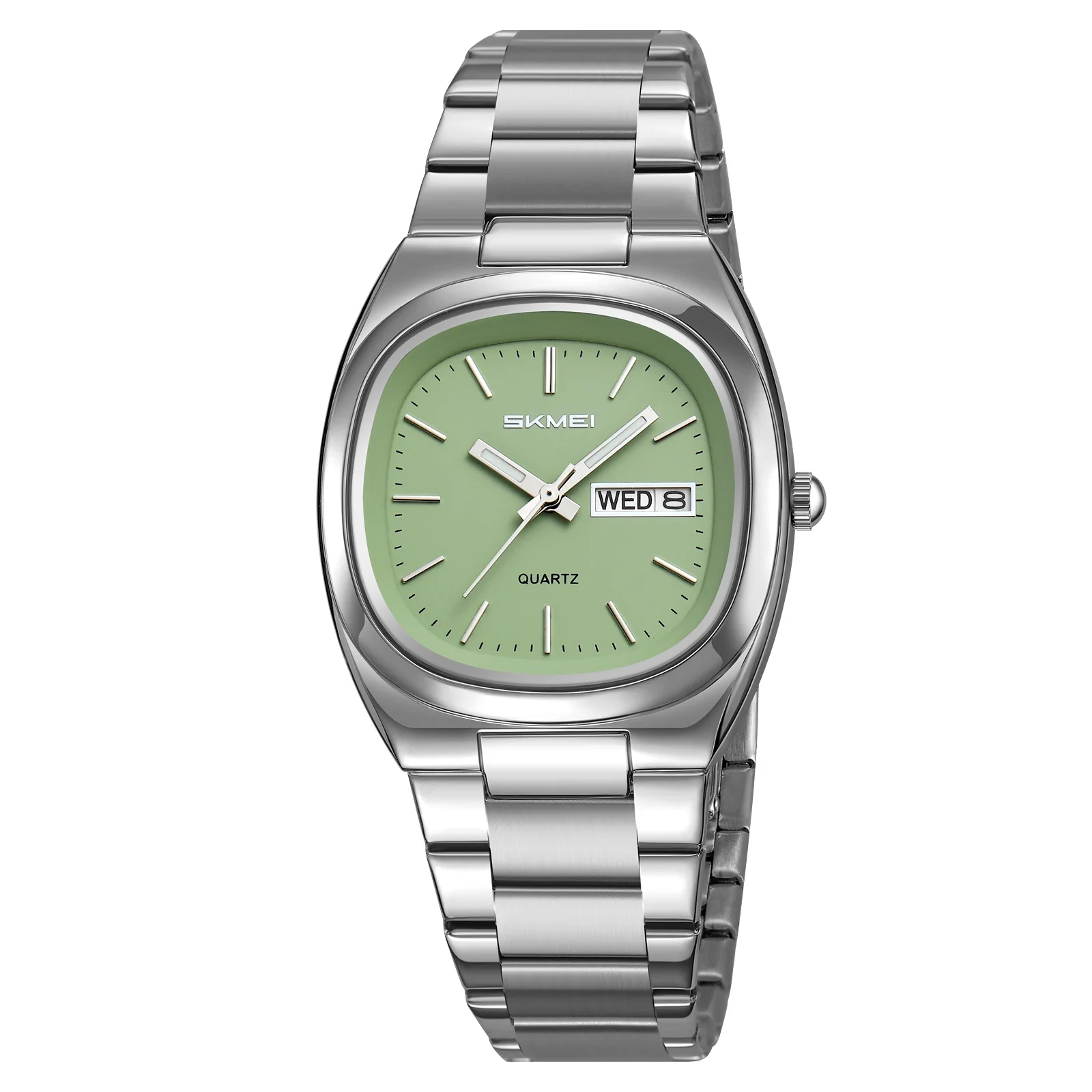 Relógio de Quartzo MDUG Elegante para Mulheres com Data e Hora, Estilo Casual (verde prateado)