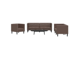 Vidaxl 3 Pcs Conjunto De Sofás Chesterfield Couro Artificial Castanho