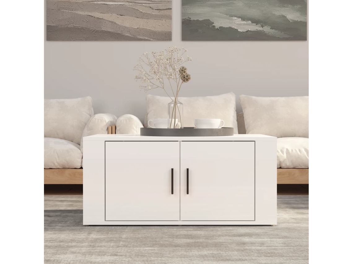 Vidaxl Mesa De Centro 80x50x36 Cm Derivados Madeira Branco Brilhante