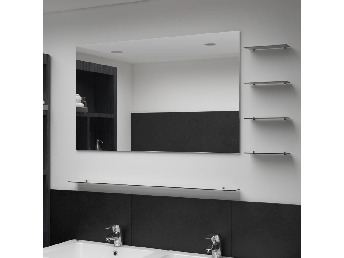Vidaxl Espelho De Parede Com 5 Prateleiras 100x60 Cm Prateado