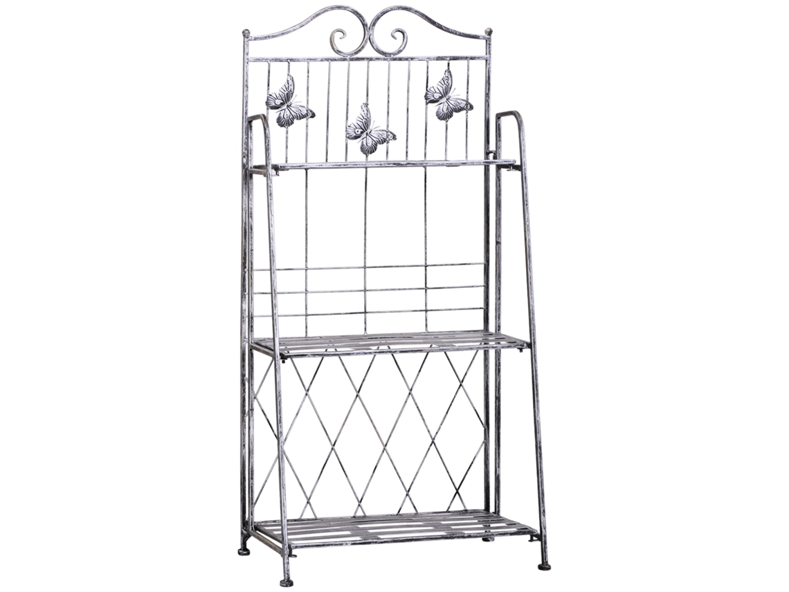 Suporte Metal 3 Níveis Escada Flores 44x25x96cm Prateado VELTRIX