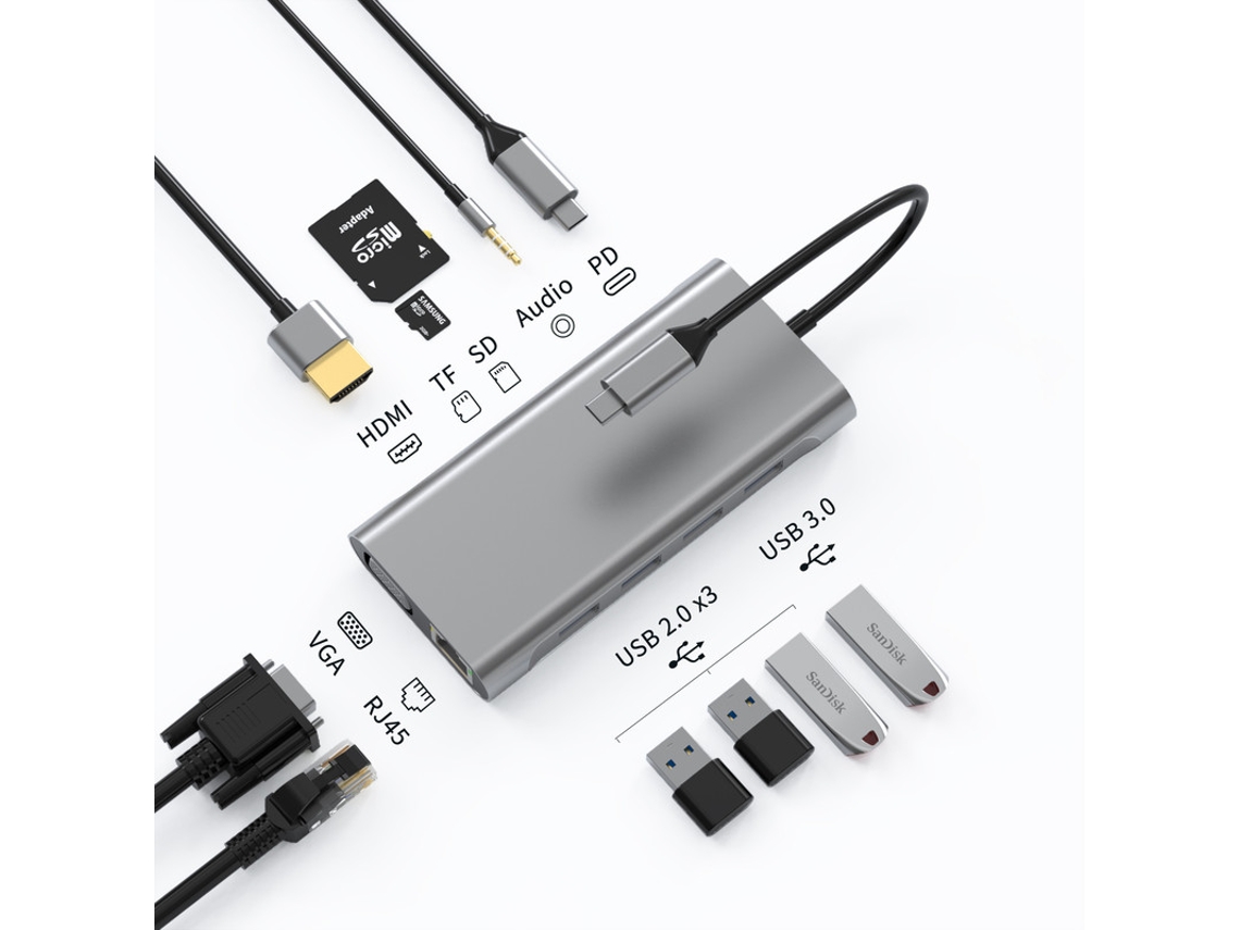 Yizhood Hub Tipo C para Hdmi Usb C 4k 3 Tf Sd Pd Docking Station para Macbook Air Pro M2 M1 Chip Cinza