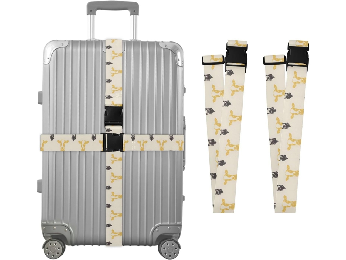 Conjunto De 2 Cintas Bagagem Personalizáveis Em Formato Cabeça Vaca Para Malas, Com Fivelas De Fechamento, Cor Creme