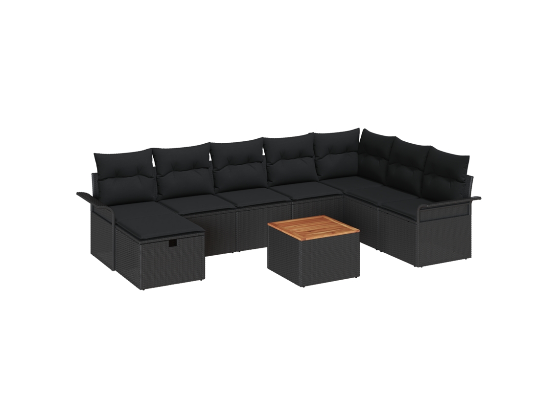 Conjunto 9 Conjunto De Sofá De Jardim Vidaxl Preto Vime Pe (297,5 X 187,5 X 85 Cm)
