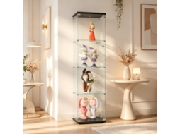Vitrine De Vidro Temperado 4 Prateleiras,armário Expositor De Pé Com Porta,para Sala De Estar Escritório Quarto,preto,164x42.5x36.5cm