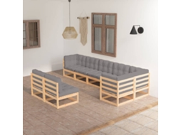 Conjunto Lounge Jardim 8 Peças C/ Almofadões Pinho Maciço Dkd Home Decor