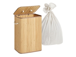 Cesto De Roupa Dobrável De Bambu Com 2 Compartimentos