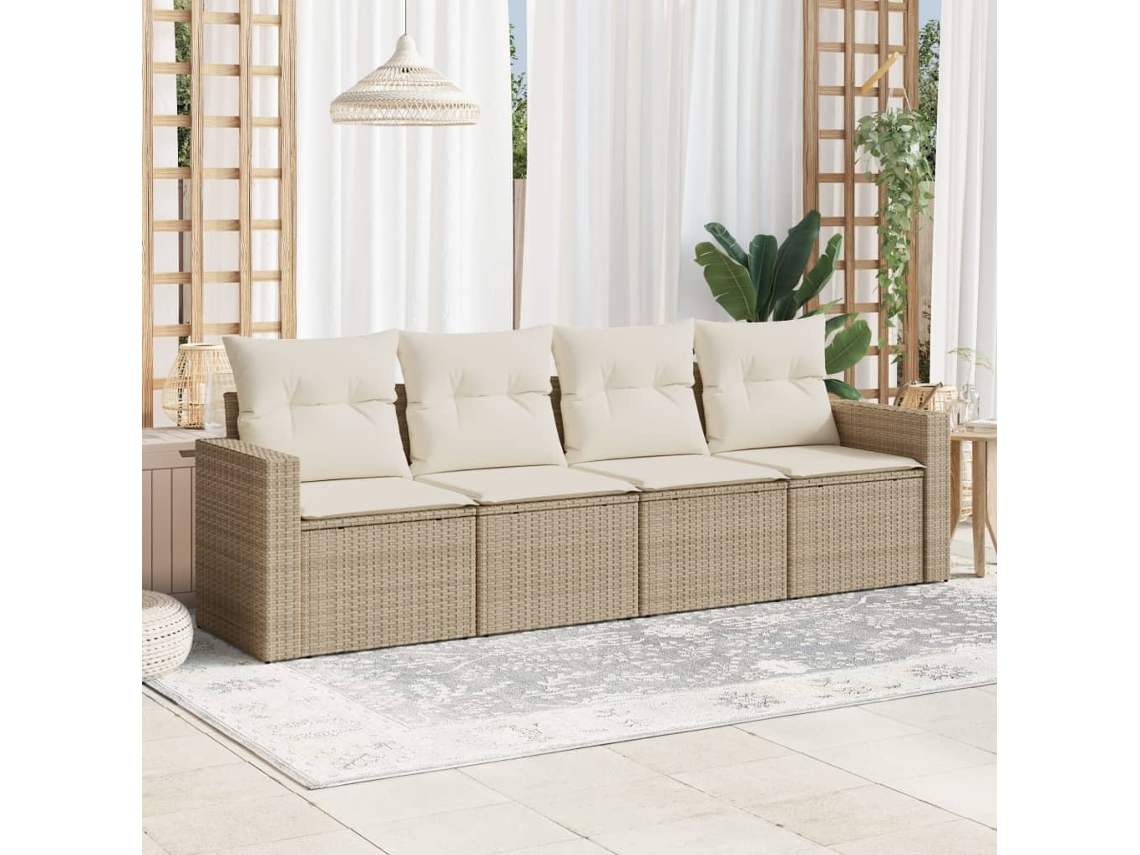 4 Pcs Conjunto De Sofás Para Jardimconjuntos Relax Jardimconjunto De Jantar C/ Almofadões Vime Pe Bege Cfw210878 Lovely Home