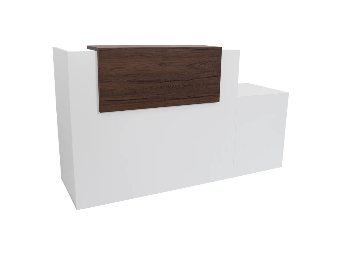 Balcão De Recepção Básico, 80 Cm, Adaptado Para Pessoas Com Mobilidade Reduzida. Esquerda. 117,5 X 220 X 65 Cm. Nogueira. Ofilike