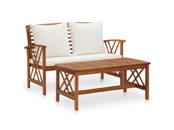 Conjunto Lounge Jardim 2 Pcs C/ Almofadões Acácia Maciça Dkd Home Decor