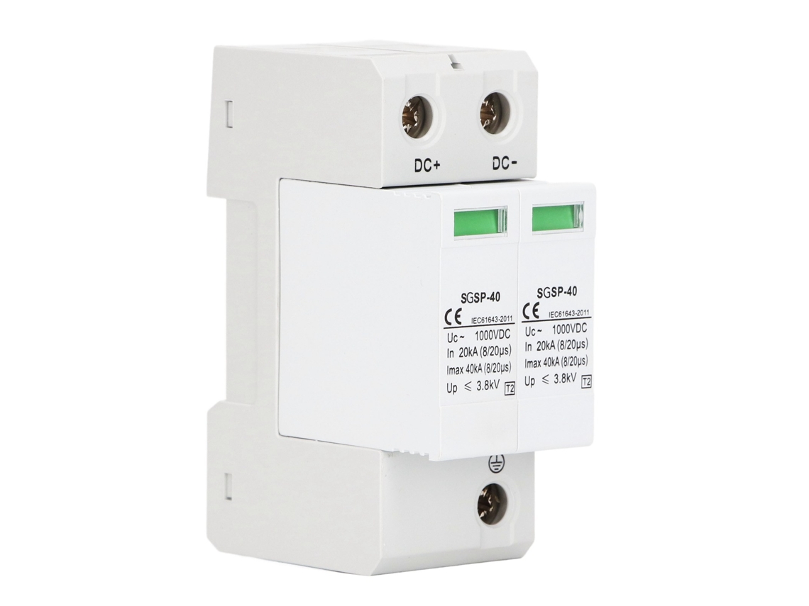 Protetor De Sobre Carga Cc 1000v 40ka Para Sistema De Energia Fotovoltaica 2p Branco