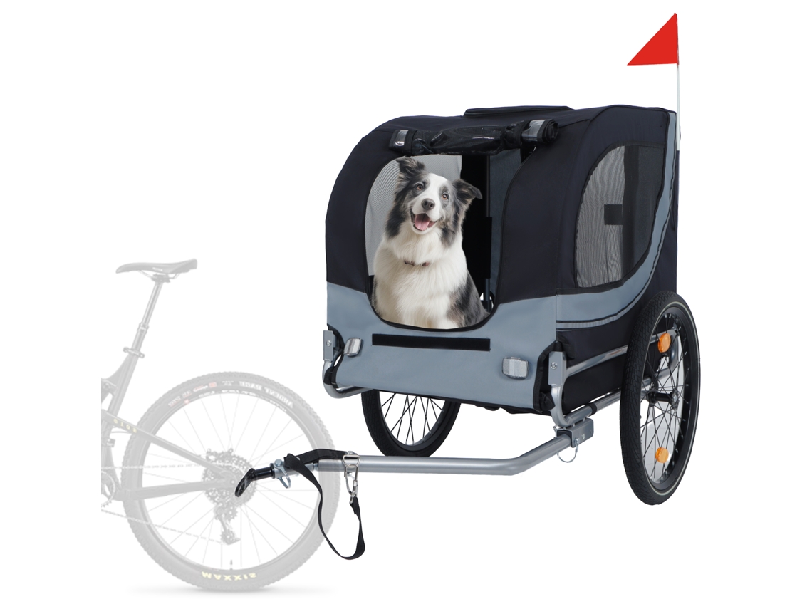 Reboque De Bicicleta 40kg Cinzento/preto, Atrelado Dobrável Com Rodas 20", Rede Mosquiteira E Capa Impermeável