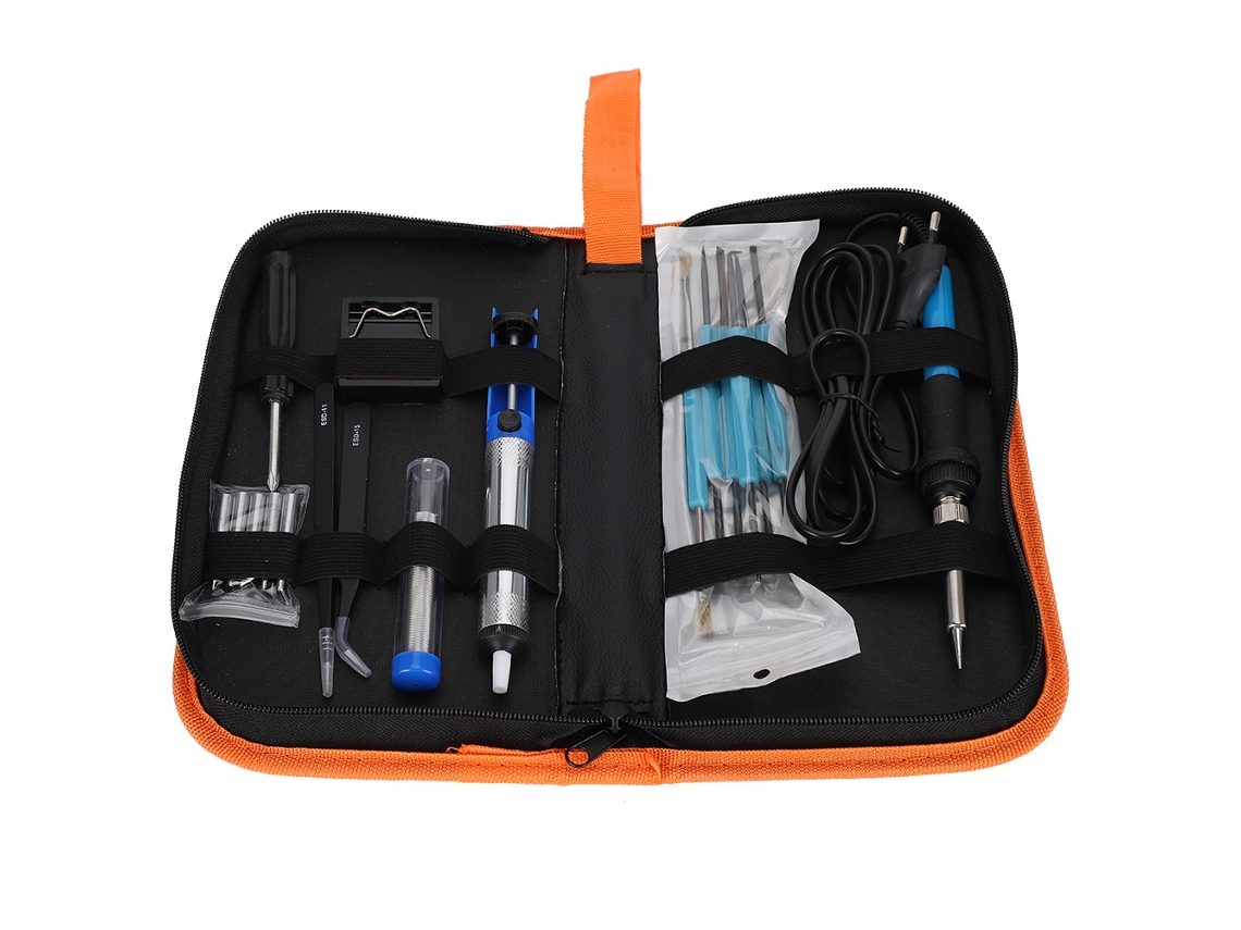 Kit De Soldador Eléctrico Ajustável De 60w Com Base E Bomba De Desoldadura 19 Peças