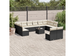 Vidaxl 13 Pcs Conjunto de Sofás de Jardim com Almofadões Vime Pe Preto