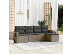 Vidaxl 5 Pcs Conjunto Sofás De Jardim C/ Almofadões Vime Pe Cinzento