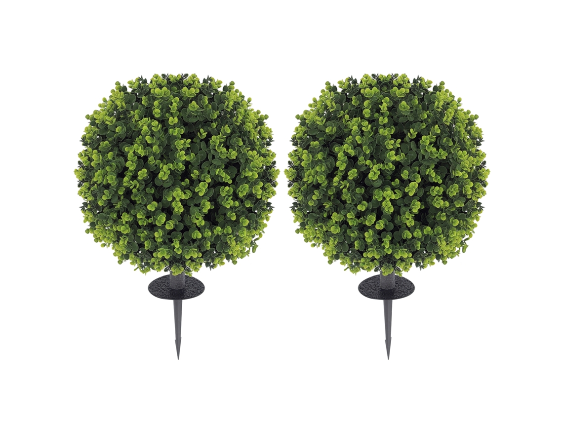 Conjunto De 2 Plantas Artificiais De Buxo, 40 Cm, Com Estaca Integrada Para Uso Interno E Externo. Verde.
