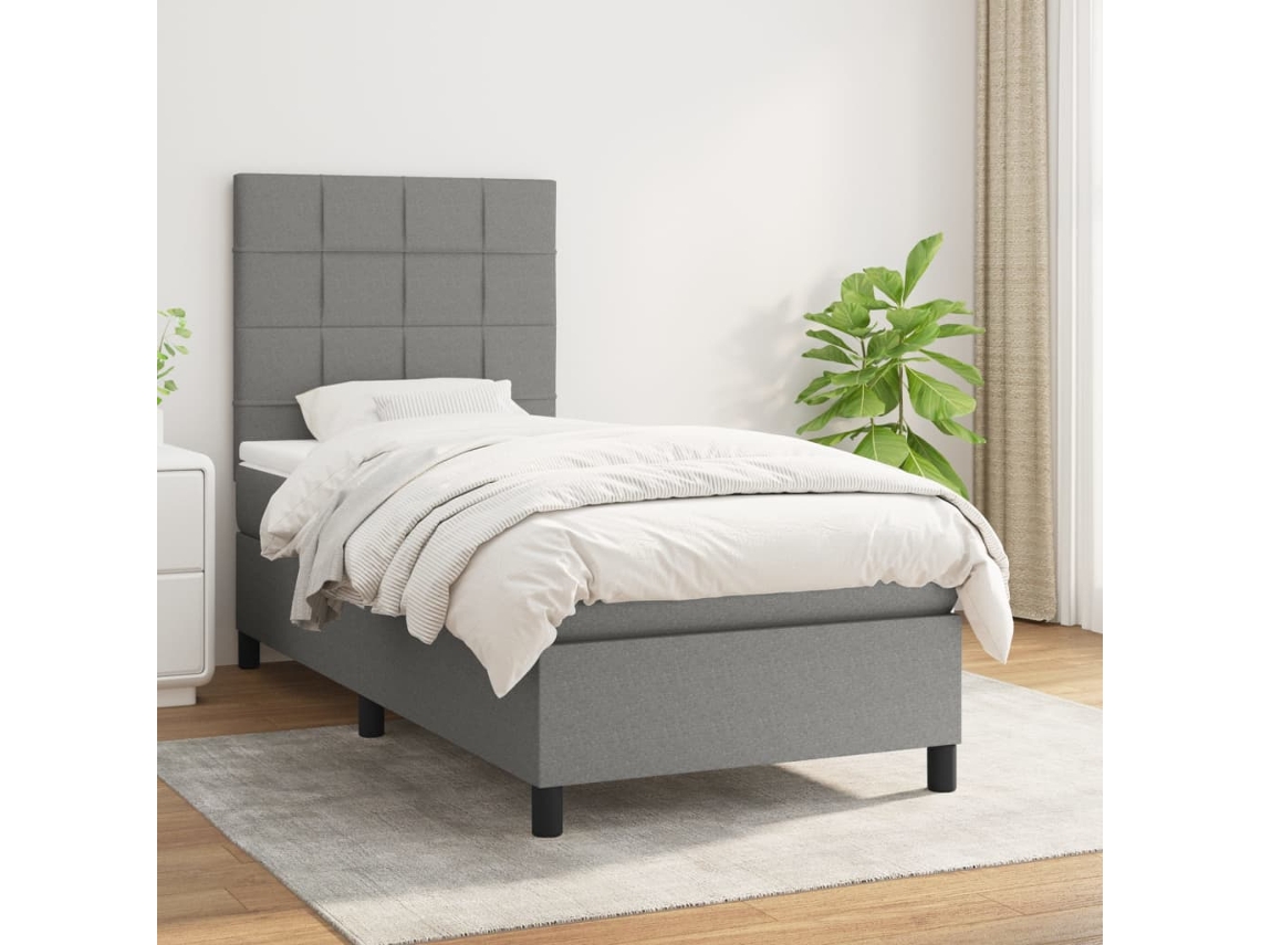 Vidaxl Cama Com Molas/colchão 100x200 Cm Tecido Cinza-escuro