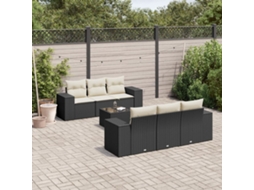 Vidaxl 7 Pcs Conjunto De Sofás P/ Jardim C/ Almofadões Vime Pe Preto