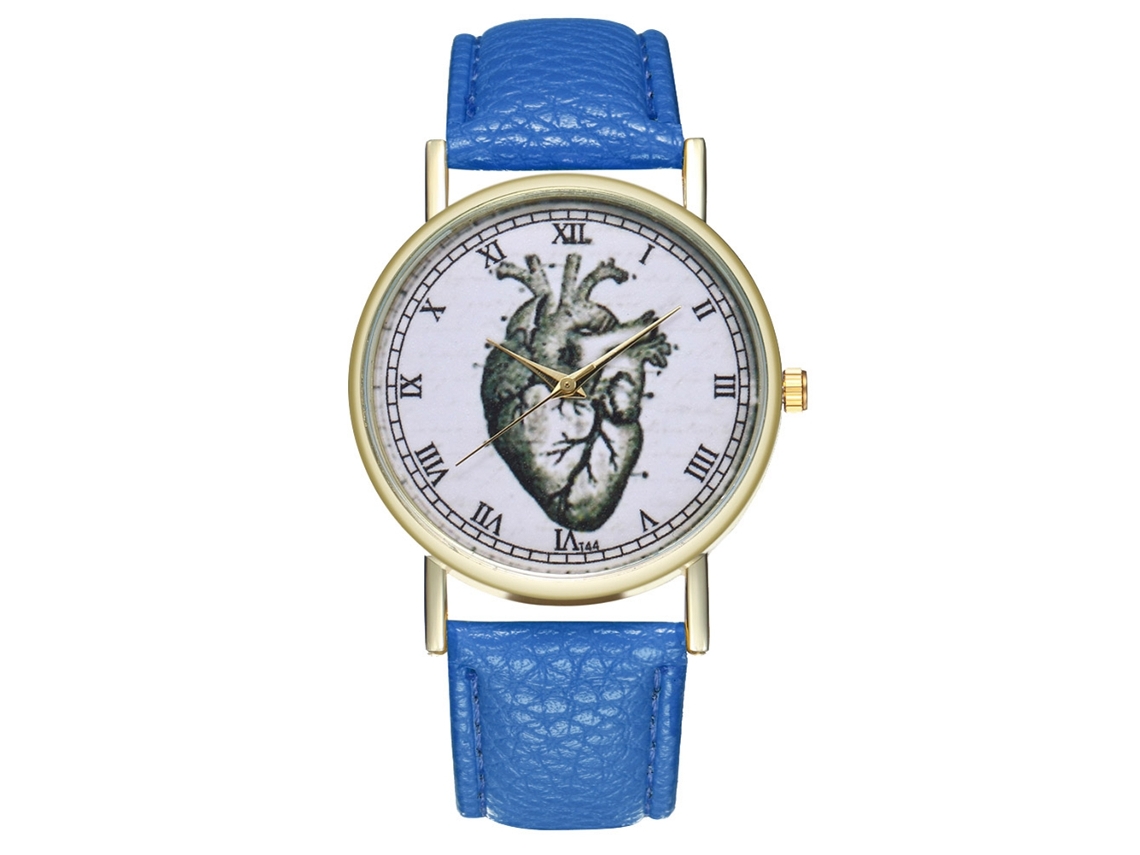Relógio de quartzo unissex com pulseira de couro PU e mostrador azul royal com numerais romanos da Zhoulianfa.