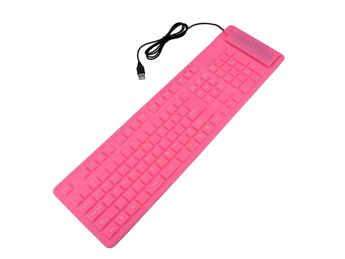 Teclado Com Fio Silicone Flexível Plegável À Prova D'água, À Prova De Poeira E Silencioso Usb Com 108 Teclas Cor Rosa