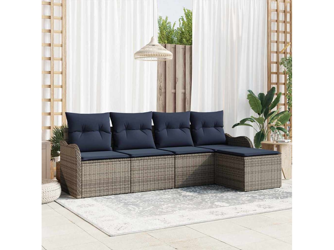 Vidaxl Conjunto De Sofá De Jardim Cinzeto Vime Pe