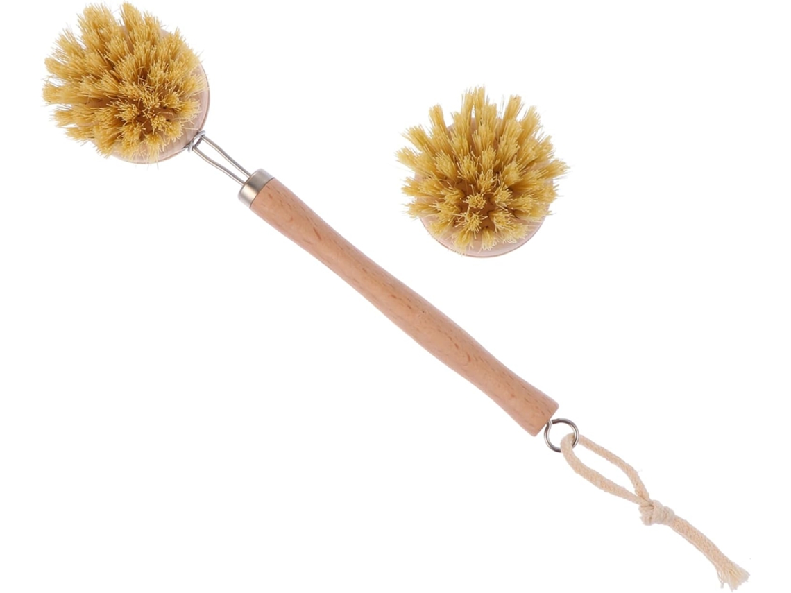 Conjunto De 2 Escovas Limpeza Madeira Com Cabo Esfoliante E Massageador Para Corpo Banho, Cores Sortidas