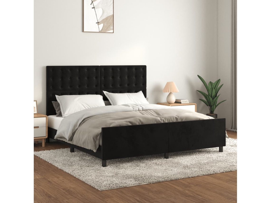Estrutura De Cama C/ Cabeceira 180x200 Cm Veludo Preto