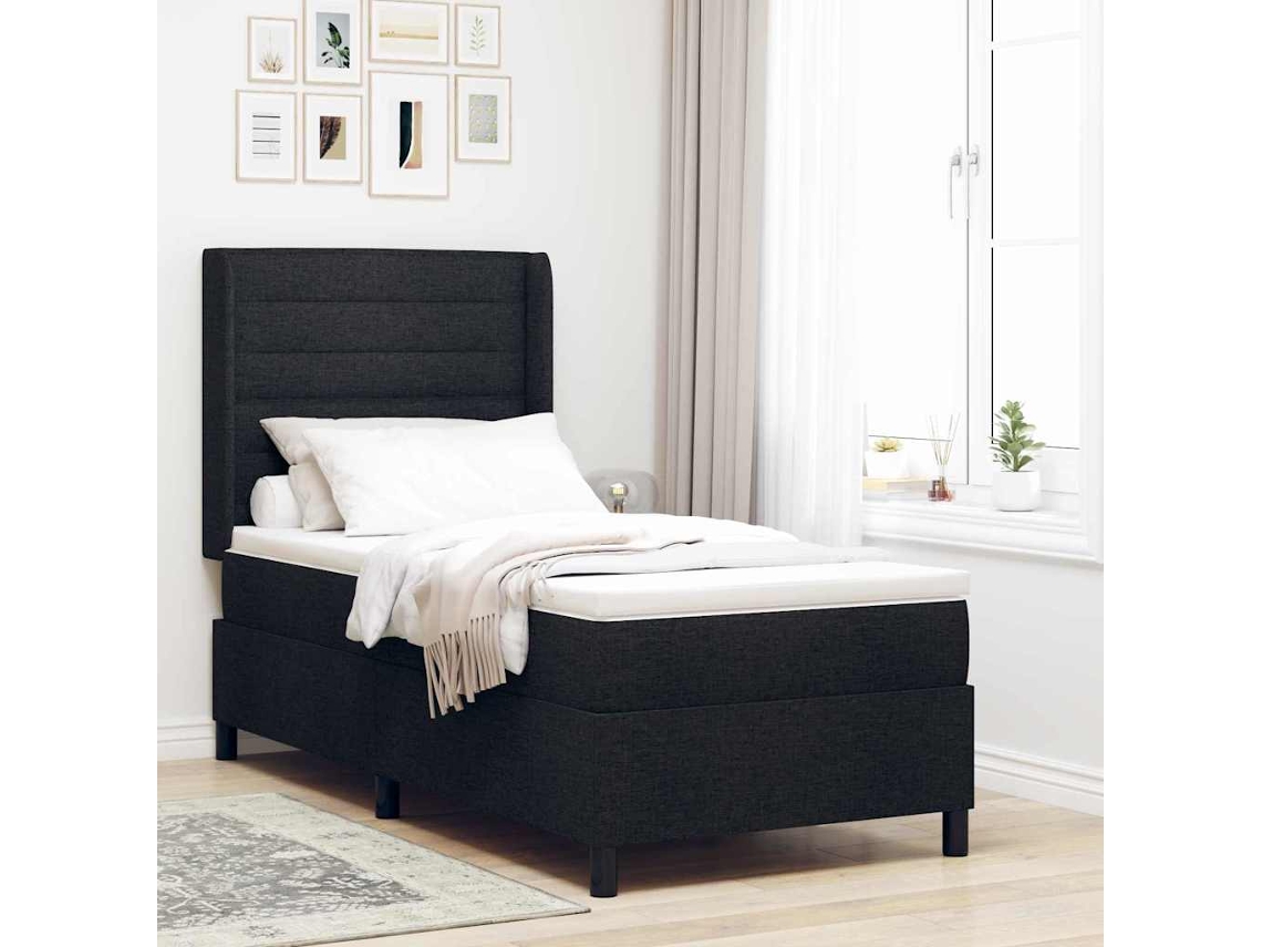 Vidaxl Cama Box Com Almofada Com Cabeceira Preto 200 X 90 Cm Tecido