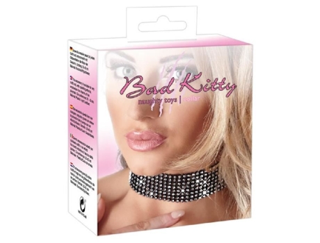 Colar Preto com Strass Preto/Prata Tamanho 25/42Cm BAD KITTY