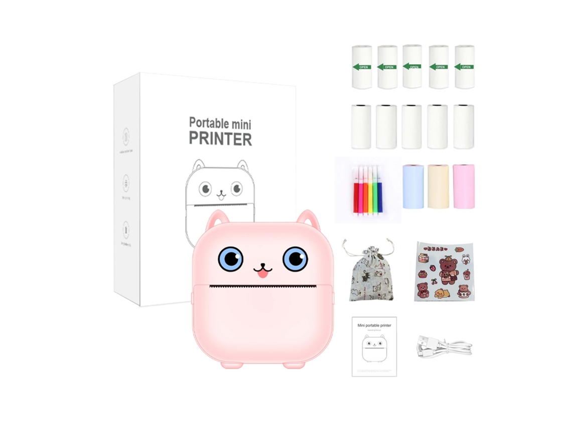 Impressora Térmica Portátil Bluetooth X15 Rosa( 5 Rolos De Papel Térmico+ 5 Rolos De Adesivos+ 3 Rolos De Papel Colorido+ 6 Canetas Coloridas+ 1 Ades
