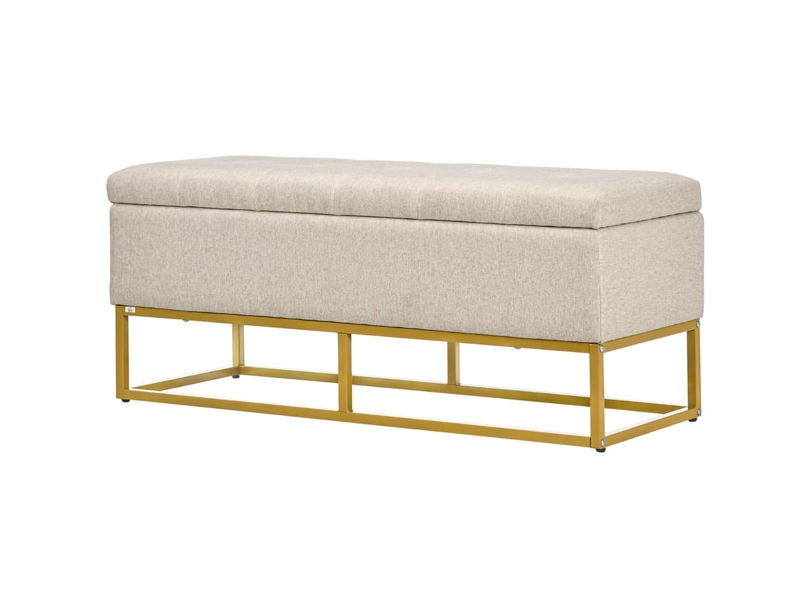 Banco 2 em 1 ORBITRA COMMERCE com assento acolchoado e pés de aço, 110x44x48 cm bege e dourado