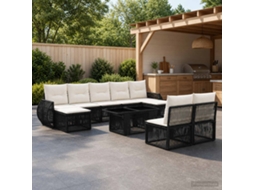 Vidaxl Conjunto De Sofá De Jardim 10 Unid. Preto E Branco Creme