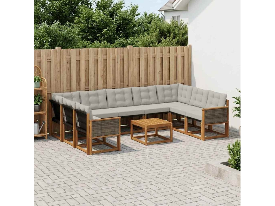 Vidaxl Conjunto De Sofás Para Exterior 10 Unid. Natural E Cinza Claro