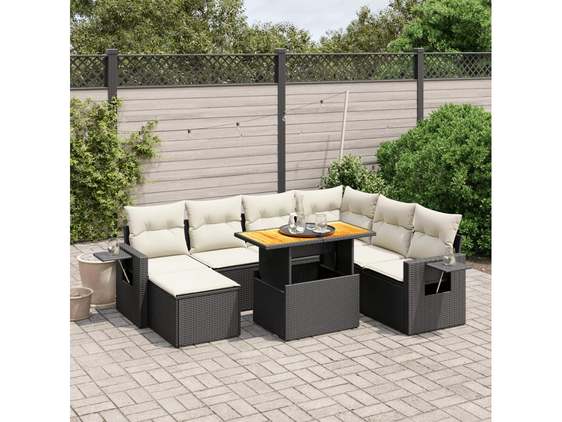 Vidaxl 8 Pcs Conjunto Sofás De Jardim Com Almofadões Vime Pe Preto